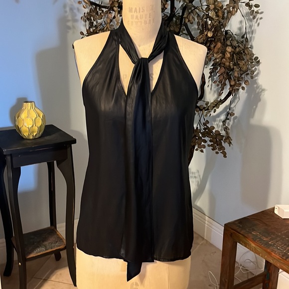 Trouvé Shiny Black Sleeveless Draped Neck w/Tie Blouse Size S - Picture 2 of 3